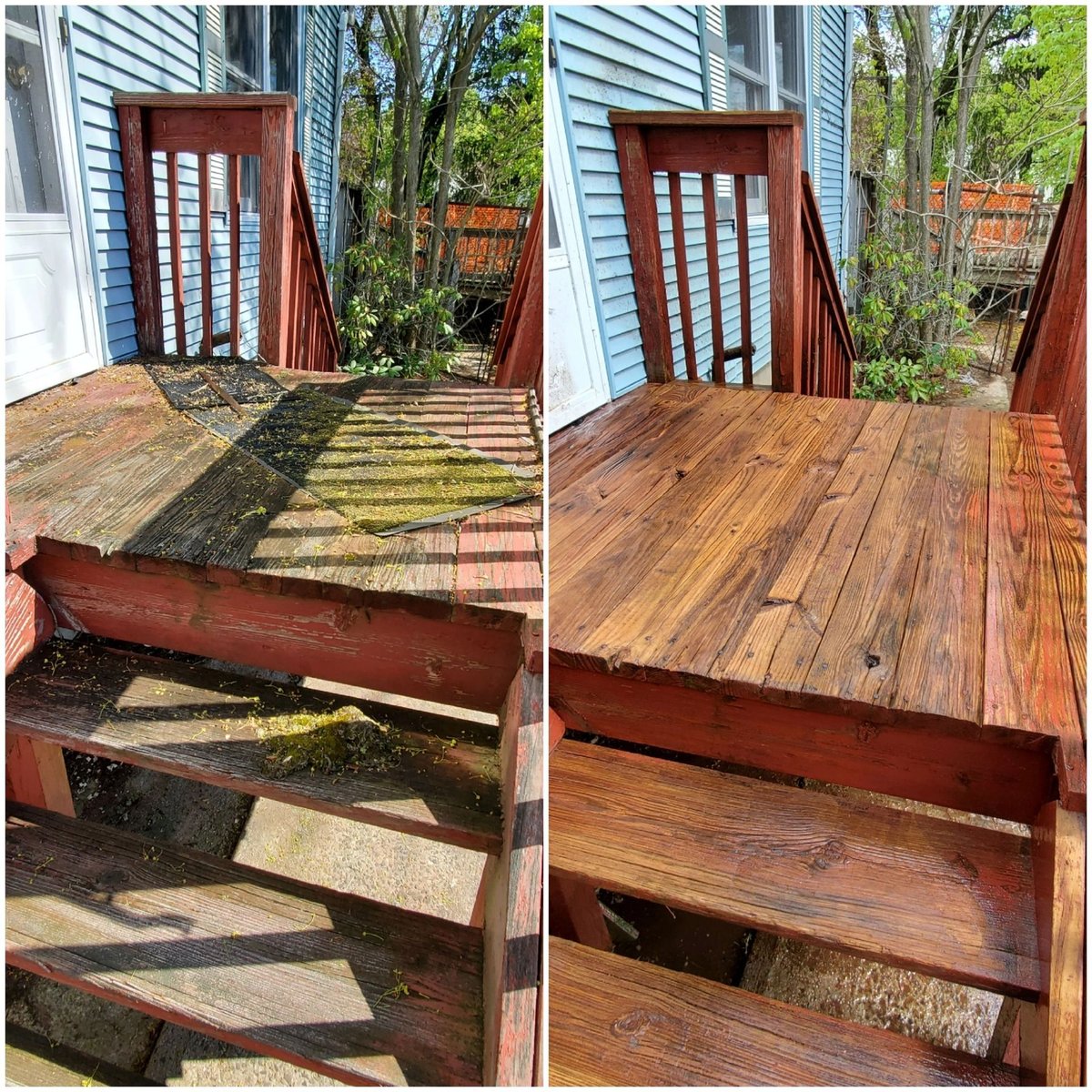 Weathered deck before and after restoration
