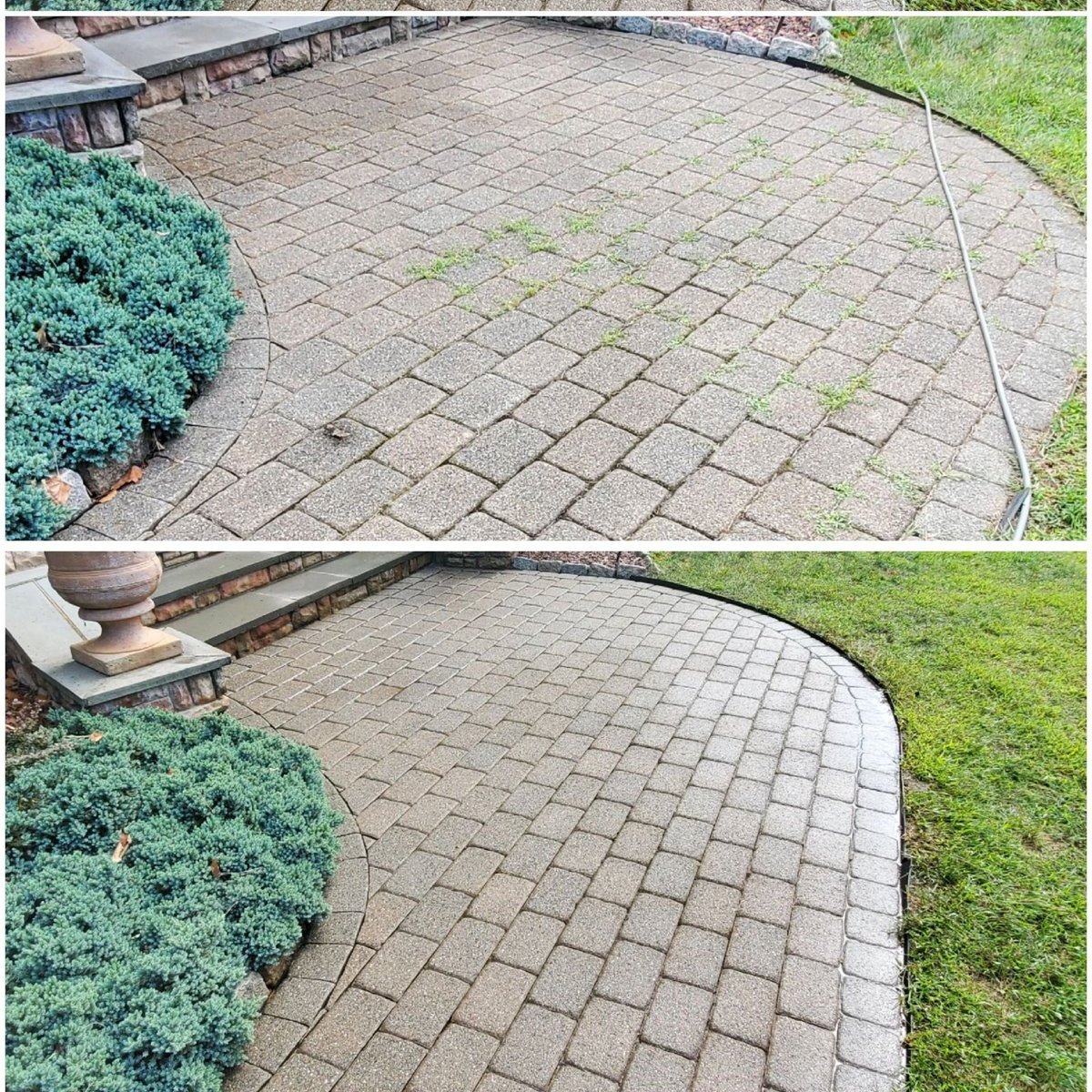 Paver patio before and after cleaning